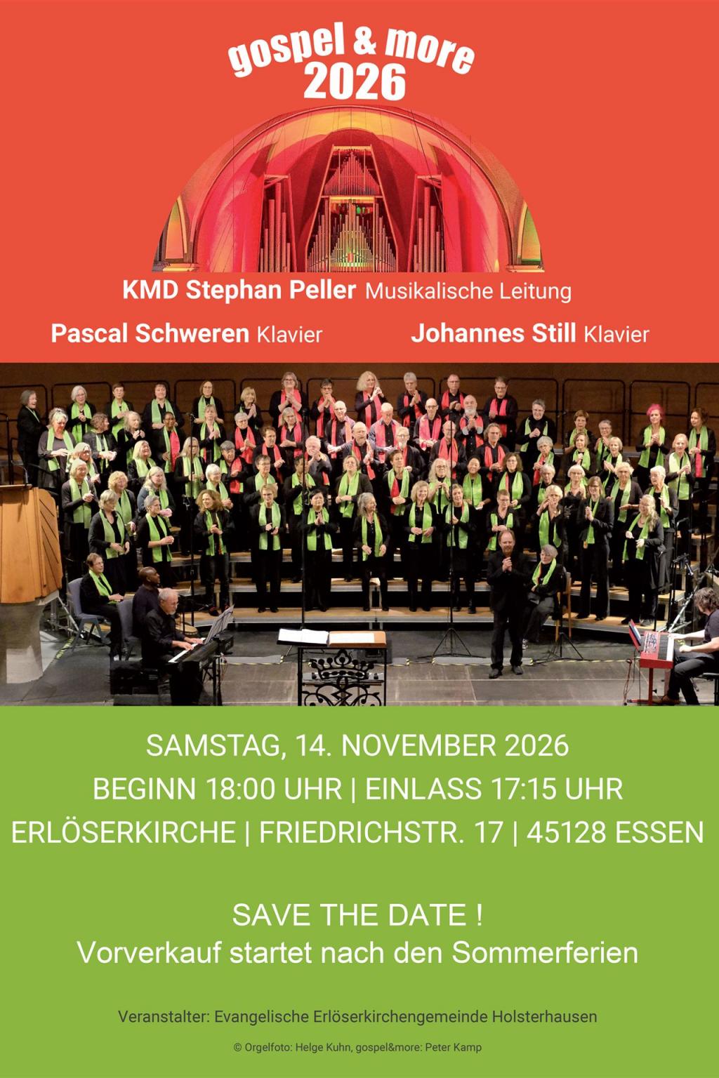 Konzertankündigung gospel&more, 14. 11 2026, 18:00 Uhr, Erlöserkirche