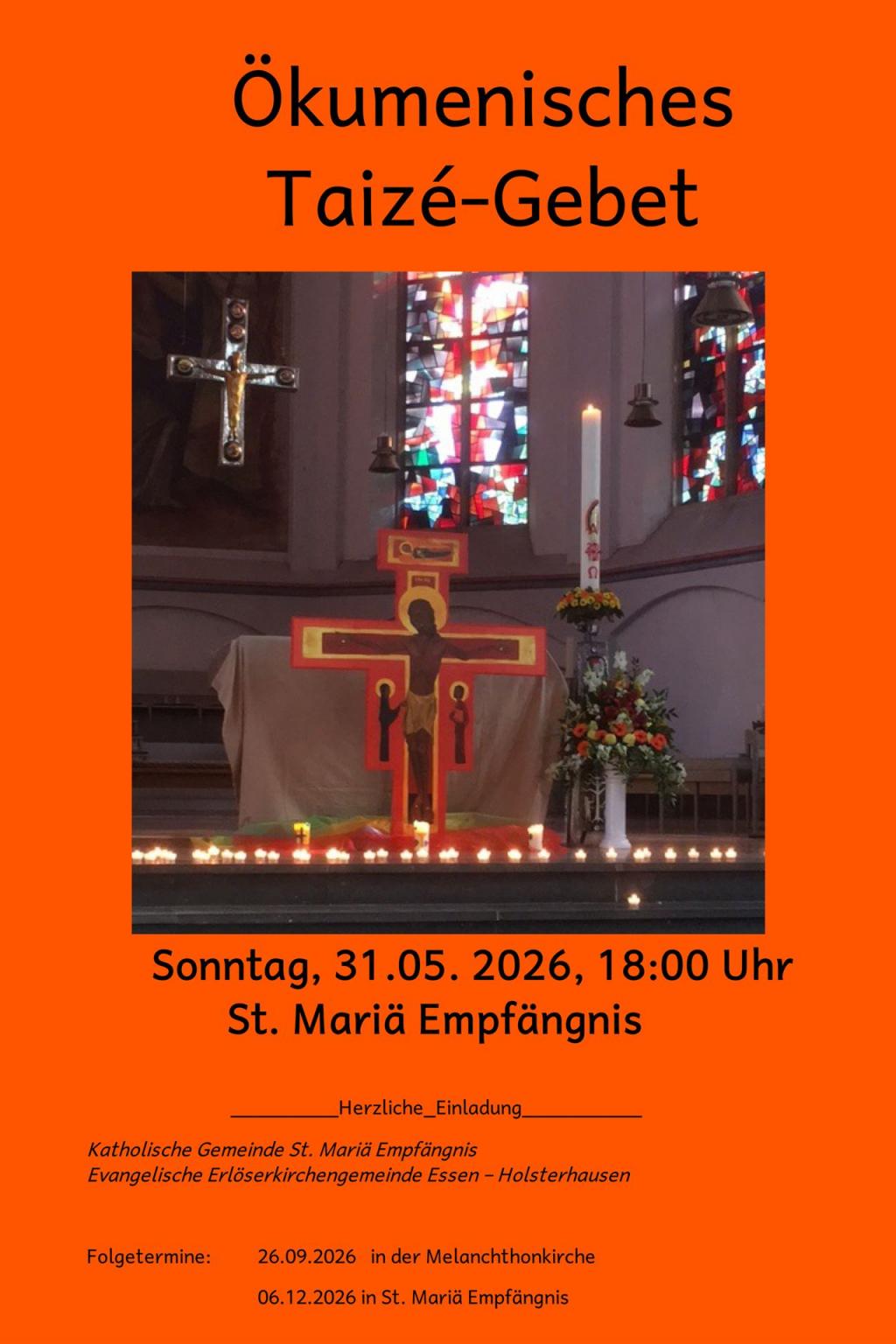 Taizé-Gottesdienst am 31.5.2026, 18.00 Uhr in St. Maria-Empfängniz